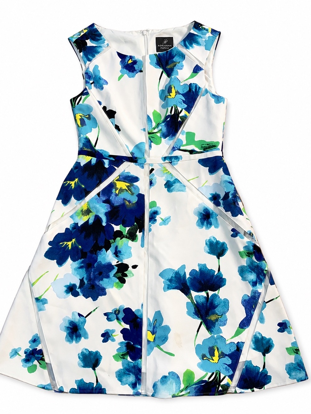 Adrianna Papell White Dress with Blue Floral Print